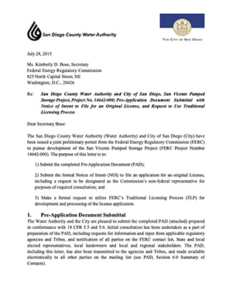 Notice of Intent (NOI) to File FERC License – July 28, 2015
